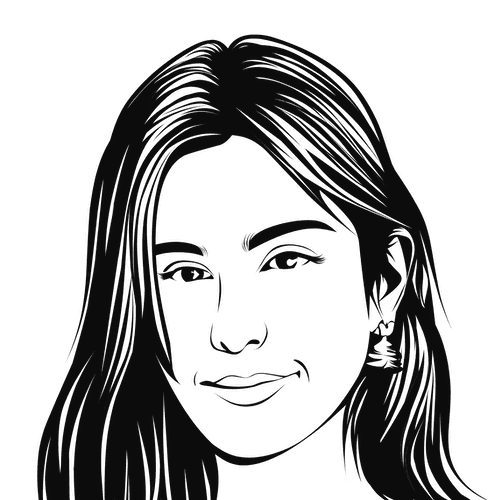 A black and white digital sketch of Tanvi Ruhela, a founding team member at Venny.
